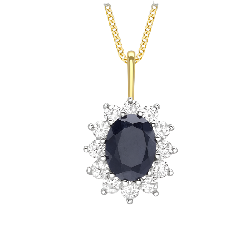 9ct Yellow Gold Black Sapphire and Cubic Zirconia Flower Cluster Pendant