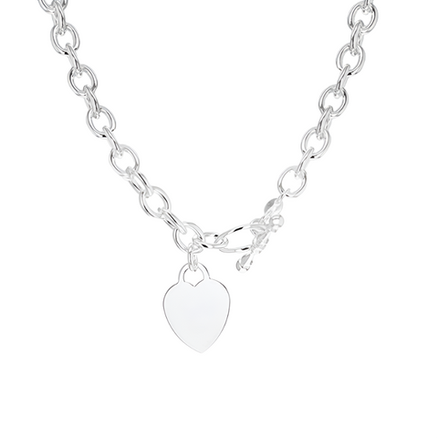 Sterling Silver Heart Chain Belcher Chain T-Bar Necklace