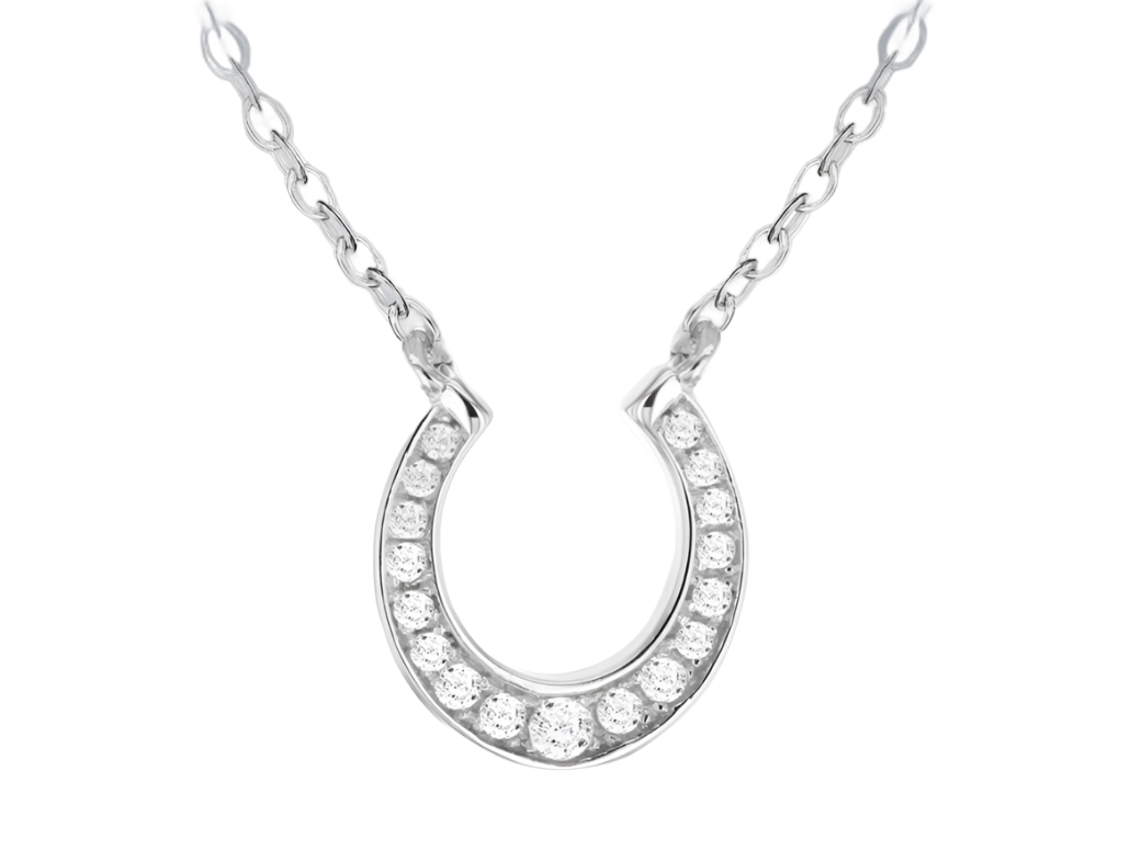 Sterling Silver Rhodium Plated CZ Horseshoe Adjustable Necklace