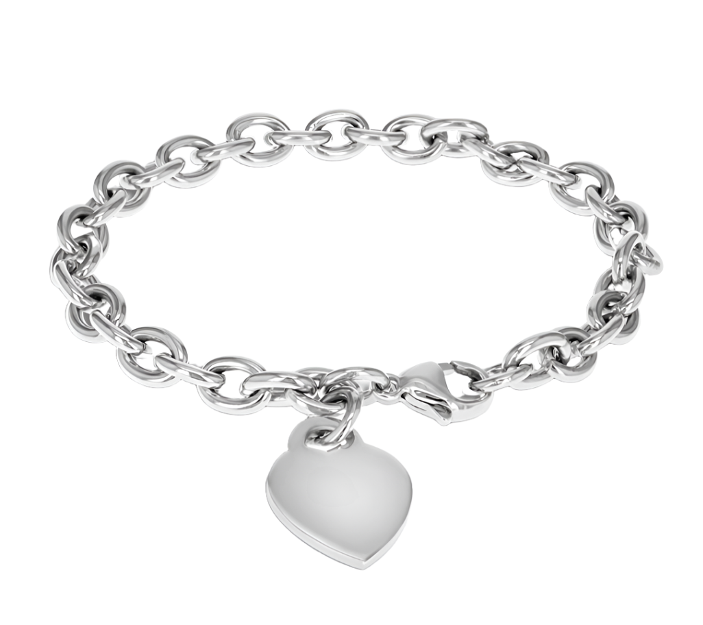 Sterling Silver Heart Charm Belcher Bracelet