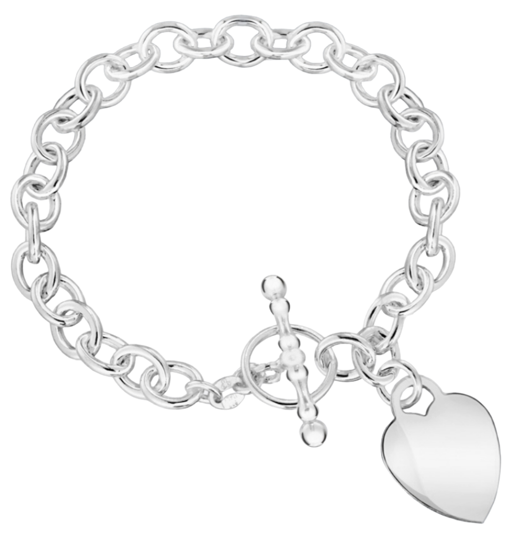 Sterling Silver  Heart Tag T-Bar Belcher Bracelet