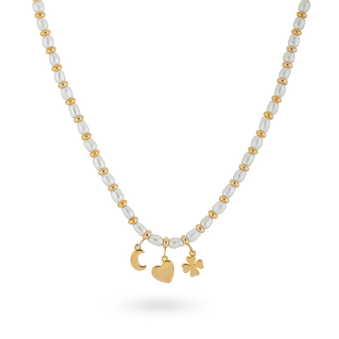 Beaded Pearl Necklace With Pendants
