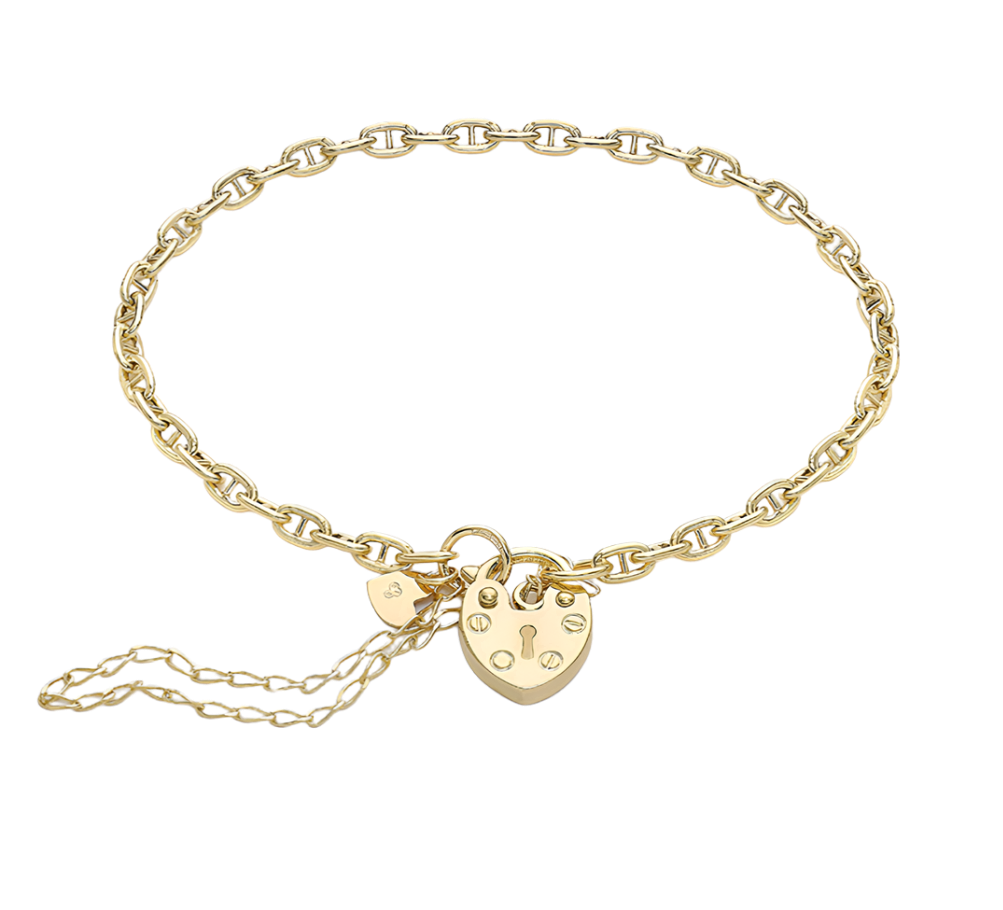 Yellow Gold Rambo Chain Padlock & Safety Chain Bracelet