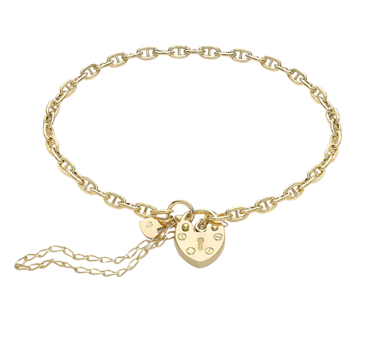 Yellow Gold Rambo Chain Padlock & Safety Chain Bracelet