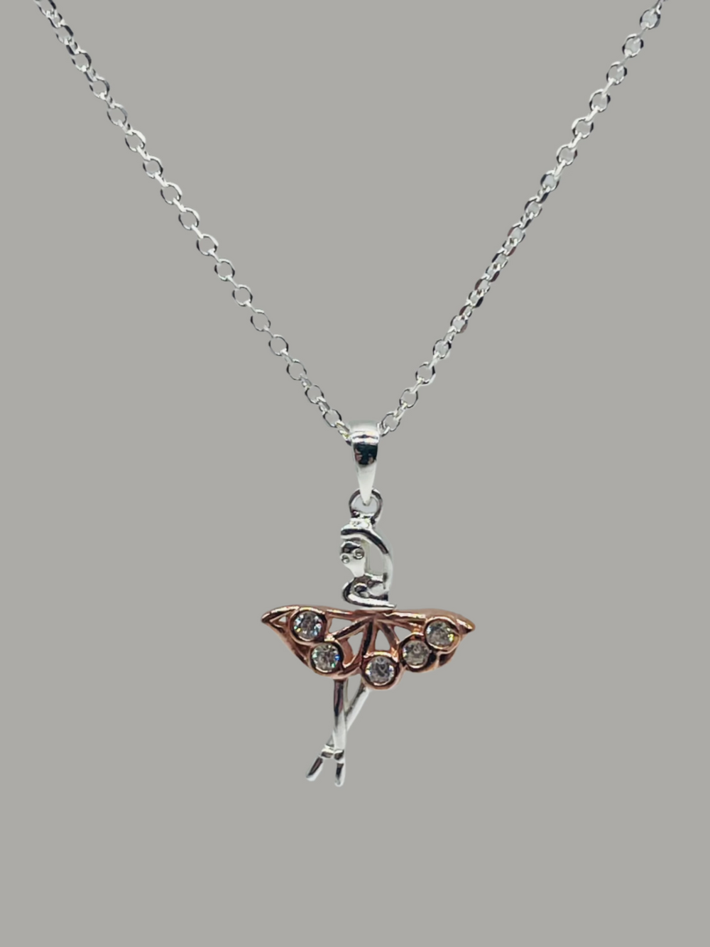 Two Tone CZ Ballerina Pendant