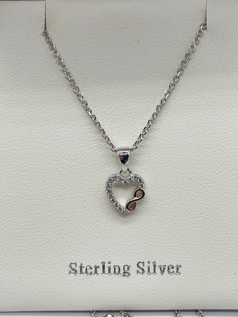 Two Tone Heart Pendant with CZ Detail