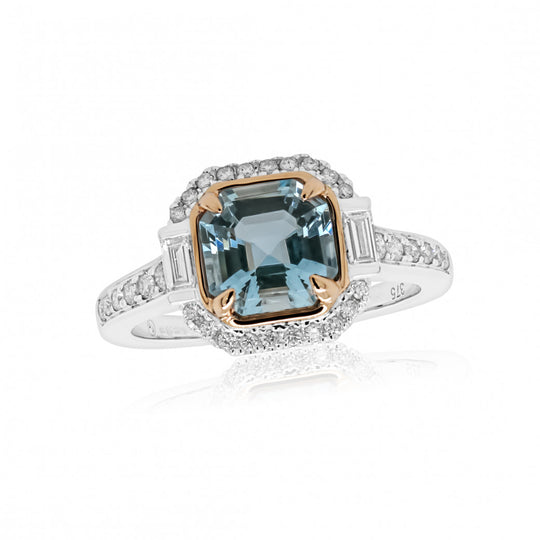 9ct White Gold Diamond And Aquamarine Ring
