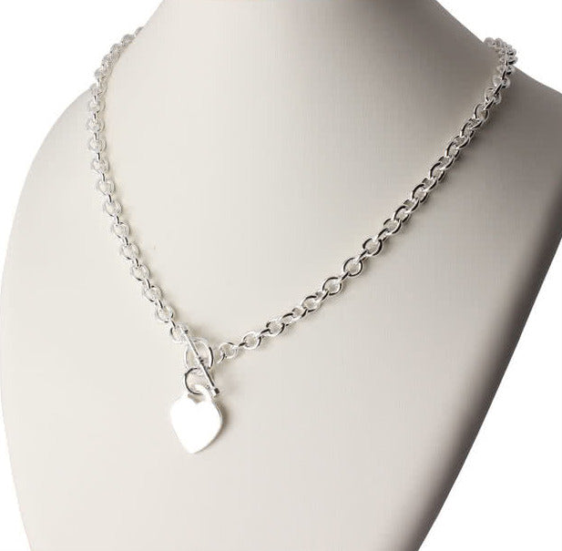 Solid Silver T-Bar and Heart Chain