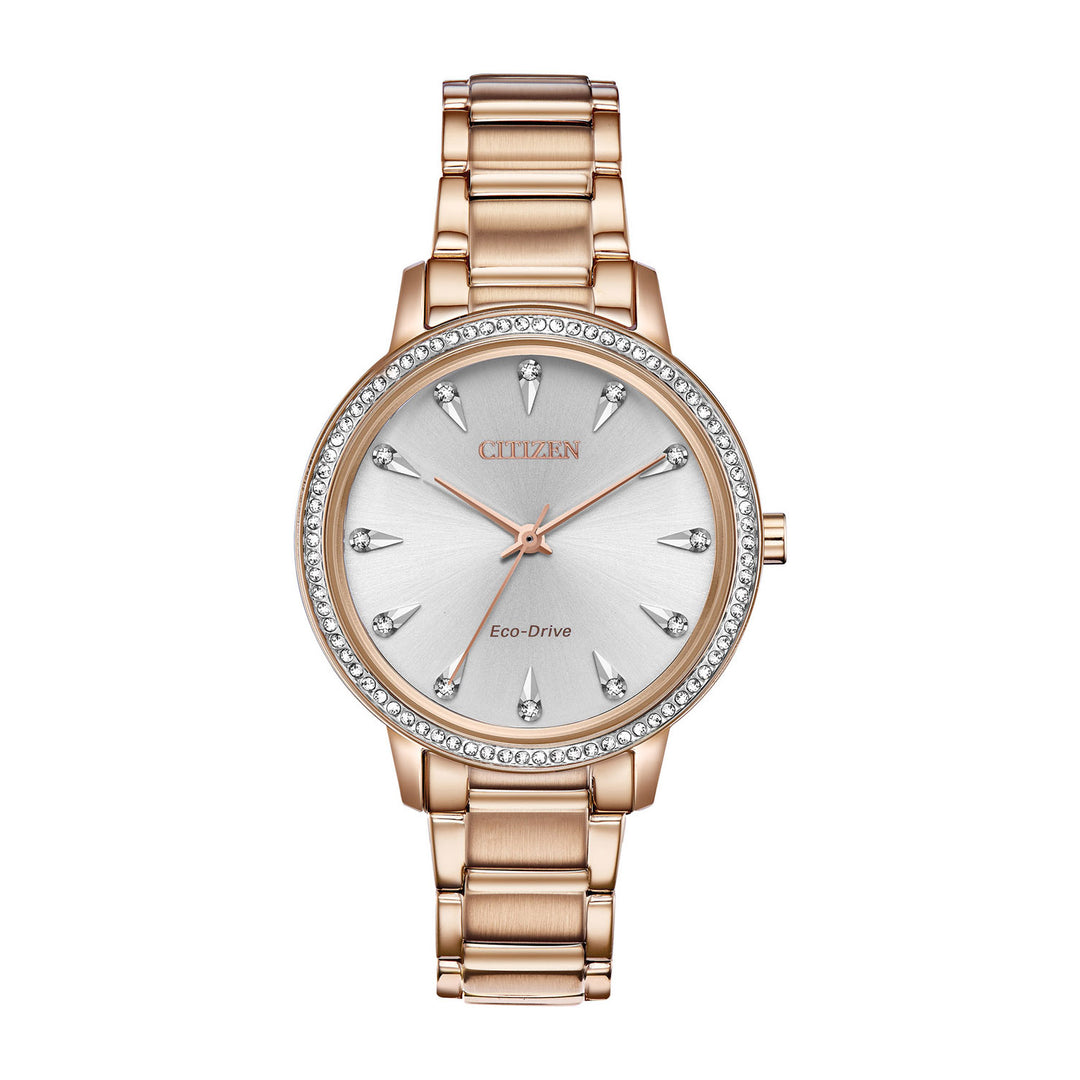 Citizen Eco Silhoutte Crystal Silver & Rose Gold Tone Ladies Watch