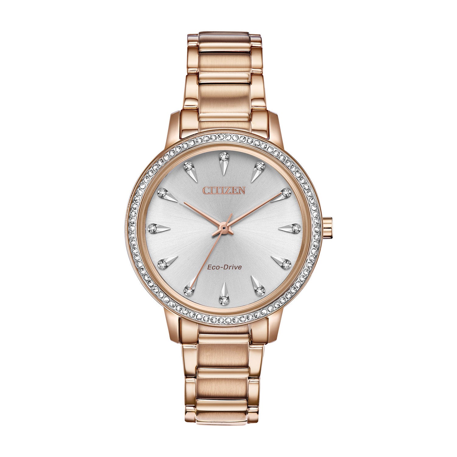 Citizen Eco Silhoutte Crystal Silver & Rose Gold Tone Ladies Watch