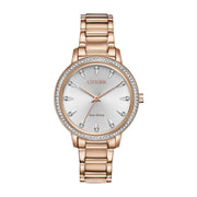 Citizen Eco Silhoutte Crystal Silver & Rose Gold Tone Ladies Watch