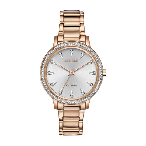 Citizen Eco Silhoutte Crystal Silver & Rose Gold Tone Ladies Watch