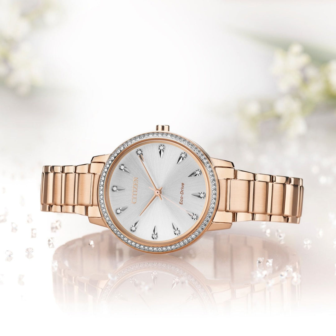 Citizen Eco Silhoutte Crystal Silver & Rose Gold Tone Ladies Watch