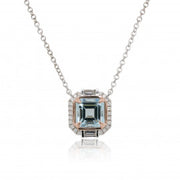 9ct White With Rose Gold Diamond & Aquamarine Necklace