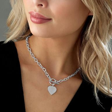 Solid Silver T-Bar and Heart Chain