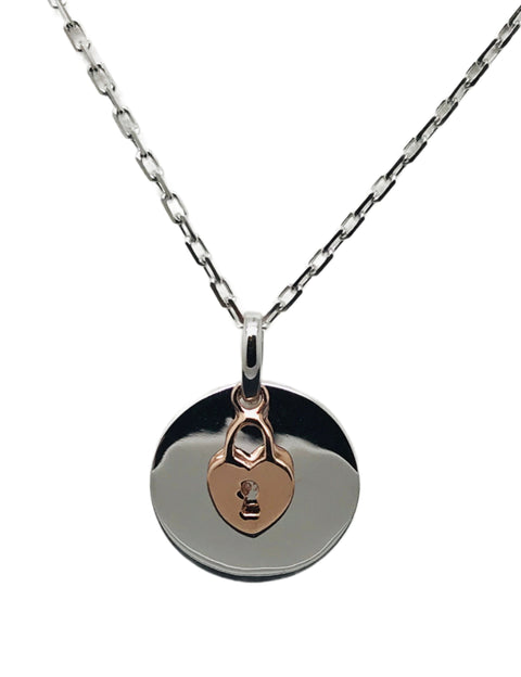 Silver Heart Disc With Rose Gold Lock
