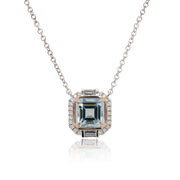 9ct White With Rose Gold Diamond & Aquamarine Necklace