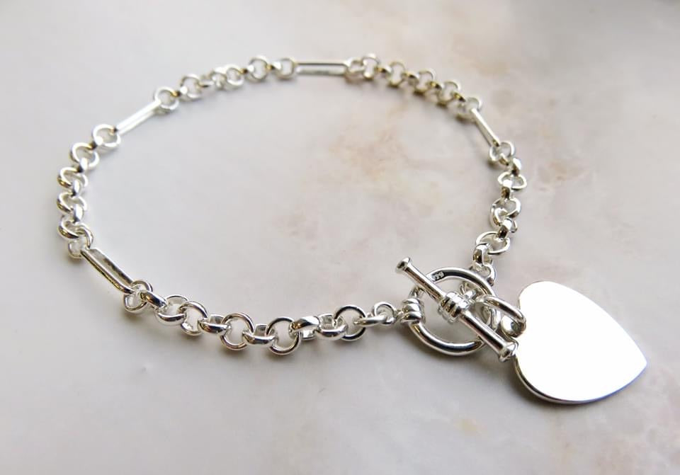 Silver Tiffany Bracelet With T Bar & Heart