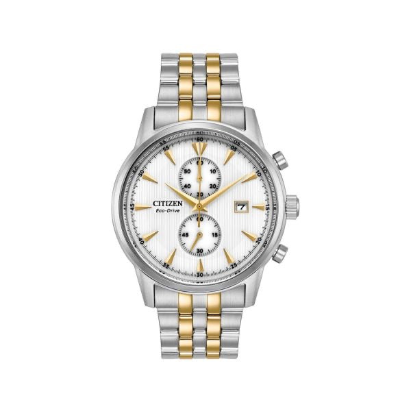 Gents Citizen Eco Drive Corso Steel & Yellow Tone Chronograph Strap Watch