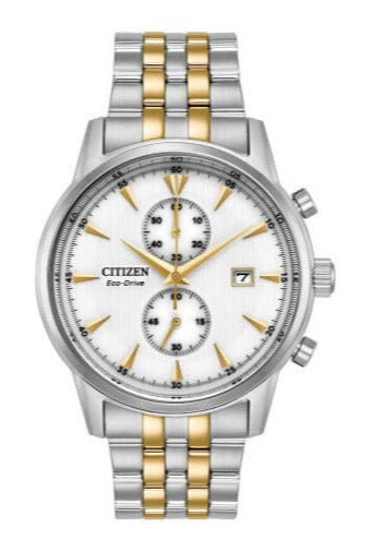 Gents Citizen Eco Drive Corso Steel & Yellow Tone Chronograph Strap Watch