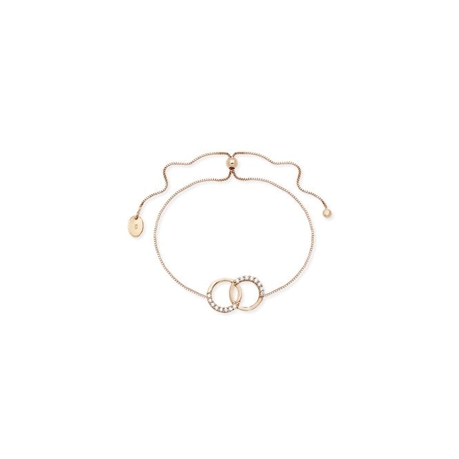 Sterling Silver Rose Gold Plated Two Circle Stone Set Toggle Bracelet