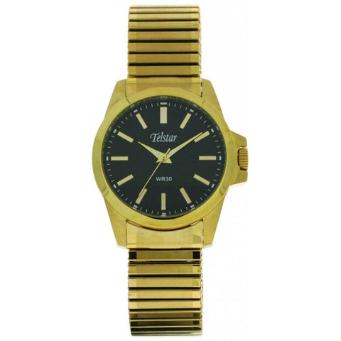 Telstar Yellow Gold Plated Expander Black Dial Gents Watch