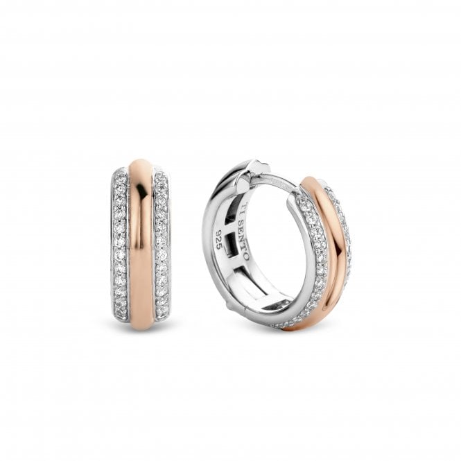 Silver Rose Gold Plated Stone Set Huggie Earrings