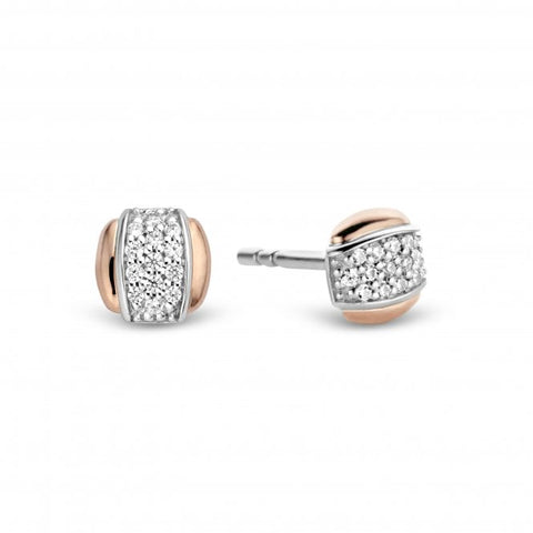 Silver Rose Plated Stone Set Earring Studs